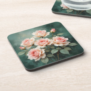 Blush Roos Elegantie op Diepe Jade Bier Onderzetter