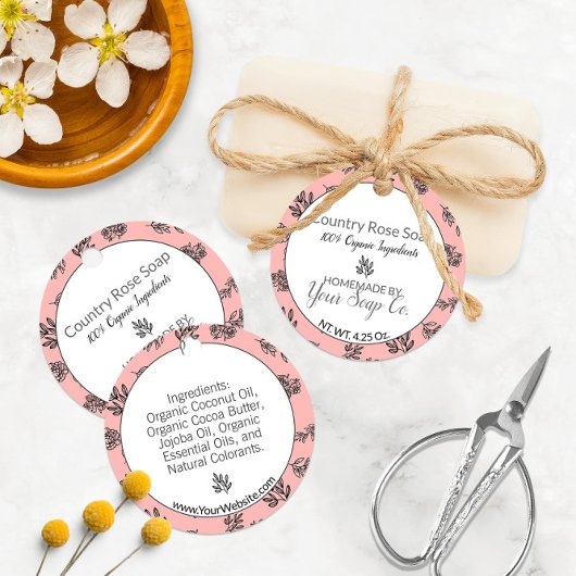 Blush Roos 🌹 en bladeren Line Art Soap Hang Label