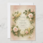 Blush Roos en gouden champagne verlovingsfeest Kaart (Voorkant)