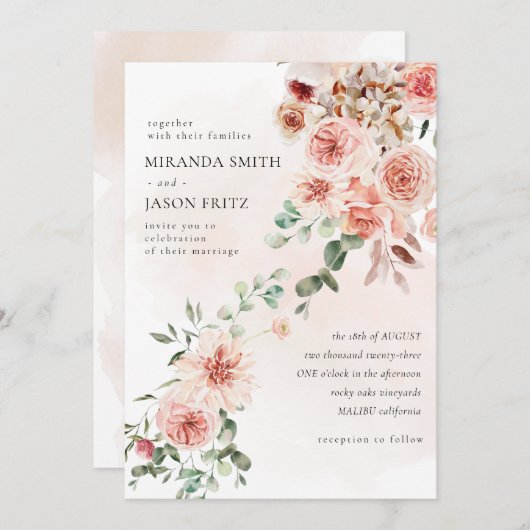 Blush Roos Eucalyptus Greenery Foliage Weddenschap Kaart (Voorkant / Achterkant)