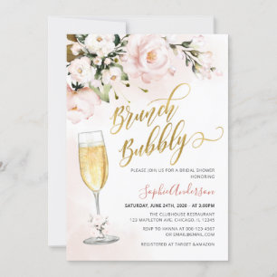 Blush Roos Floral Glitter Gold Brunch en brabbel  Kaart