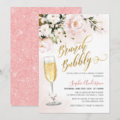 Blush Roos Floral Glitter Gold Brunch en brabbel Kaart (Voorkant / Achterkant)