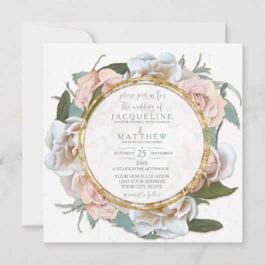Blush Roos Floral Gold Modern Typography Script Kaart (Voorkant)