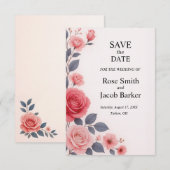 Blush Roos Floral Wedding Save the Date Kaart (Voorkant / Achterkant)