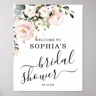 Blush Roos Floral Welcome Vrijgezellenfeest Sign Poster