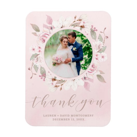 Blush Roos Floral Wreath Weddenschap Foto bedankt Magneet (Verticaal)