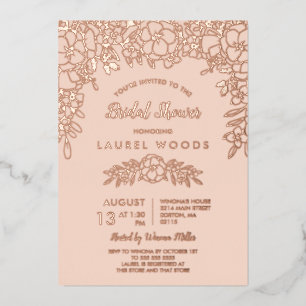 Blush & Roos Gold Floral Line Art Vrijgezellenfees Folie Uitnodiging
