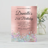 Blush Roos Gold Foil Holo Glitter Fancy Monogram Kaart (Staand voorkant)