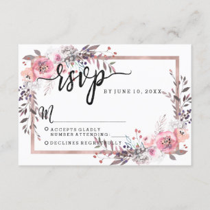 Blush & Roos Gold Framed Wedding RSVP Reactie Kaartje