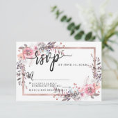 Blush & Roos Gold Framed Wedding RSVP Reactie Kaartje (Staand voorkant)