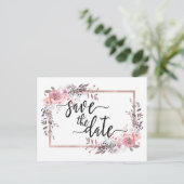 Blush & Roos Gold Framed Wedding Save the Date Aankondigingskaart (Staand voorkant)