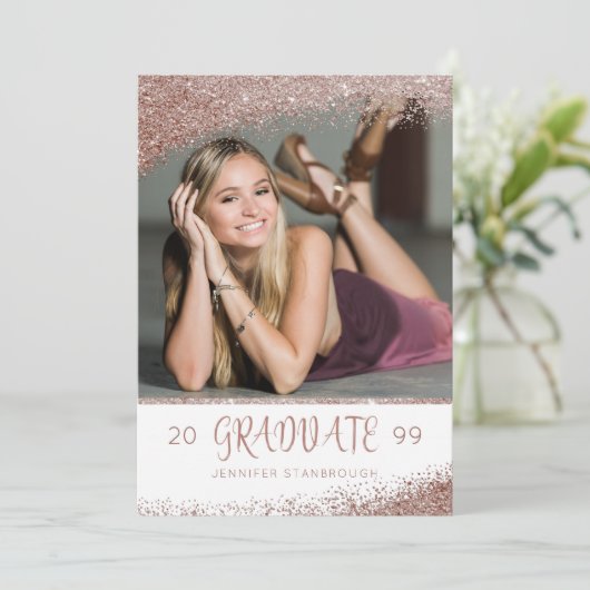 Blush & Roos Gold Glitter Brusscript Afstuderen Kaart (Staand voorkant)