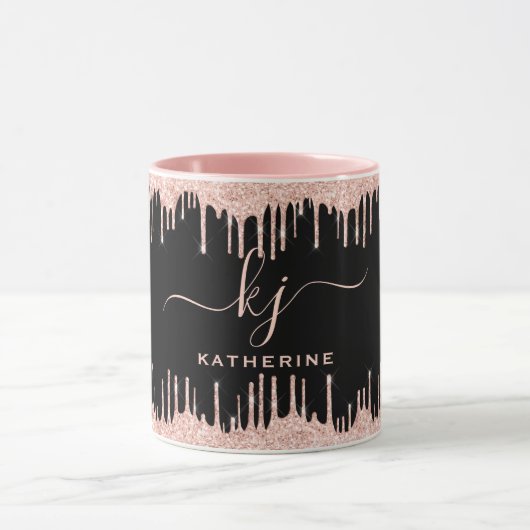 Blush Roos Gold Glitter Drift 2 Monogram Script Co Mok (Midden)