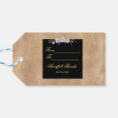 Blush Roos Gold Glitter Floral Weddenschap Cadeaulabel (Achterkant Horizontaal)