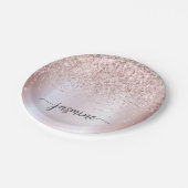 Blush Roos Gold Glitter Girly Monogram Name Script Papieren Bordje (Gekanteld)