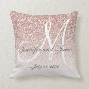 Blush Roos Gold Glitter Monogram Weddenschap Kussen