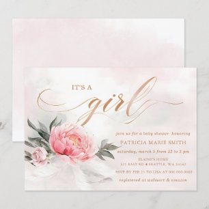 Blush Roos Gold Het is een Meisje Bloemen Baby sho Kaart