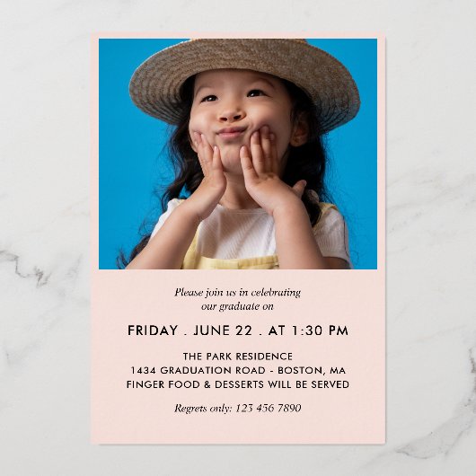 Blush Roos Gold Lines Foto Afstuderen Folie Uitnodiging (Achterkant)