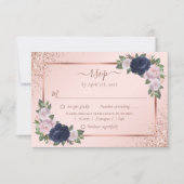Blush Roos Gold Navy Blue Floral Wedding Meal RSVP Kaartje (Voorkant)