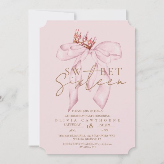 Blush Roos & Gold Sweet 16 Boog Verjaardag Kaart (Voorkant)