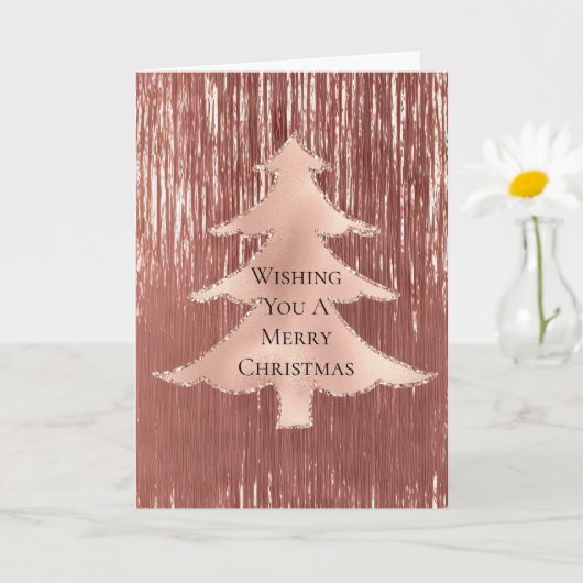 Blush Roos Gold Tinsel Kerstboom Kaart (Kleine Plant)
