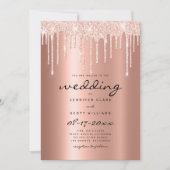 Blush roos goud glitter druppelt script glam bruil kaart (Voorkant)