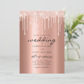 Blush roos goud glitter druppelt script glam bruil kaart (Staand voorkant)