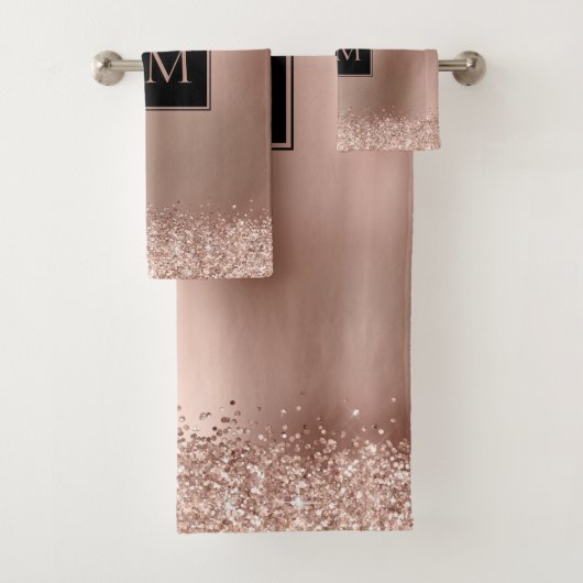 Blush Roos Goud Glitter Metallic Monogram Bad Handdoek (Insitu)