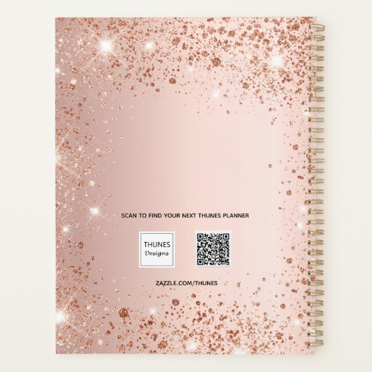 Blush roos goud glitter stof monogram 2023 planner (Achterkant)