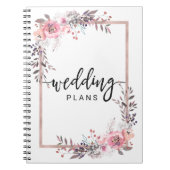 Blush & Roos Goud Ingelijste Bloemen Bruiloft Plan Notitieboek (Voorkant)