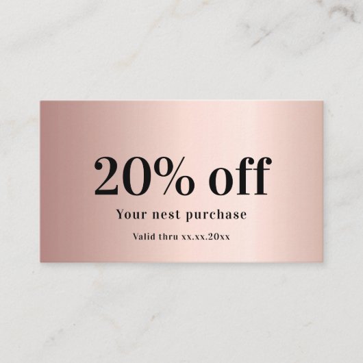 Blush roos goudelegant qr code kortingskaartje (Voorkant)