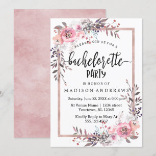 Blush & Roos Gouden Bachelorette Feestuitnodiging Kaart