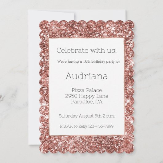 Blush Roos Gouden Glitter Glitz 16e verjaardag Kaart (Voorkant)