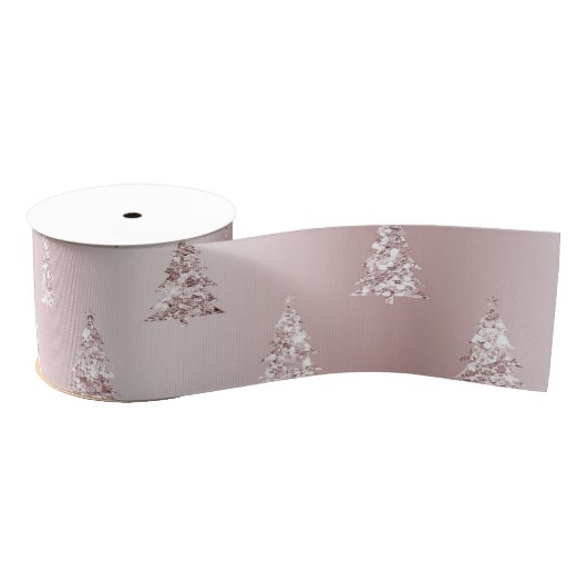 Blush Roos Gouden Glitter Kerstbomen Grosgrain Lint (Spoel)