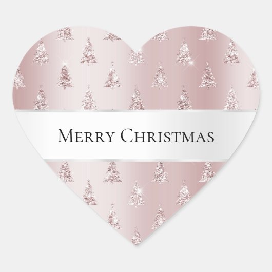 Blush Roos Gouden Glitter Kerstbomen Hart Sticker (Voorkant)