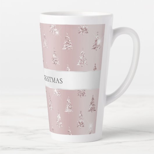 Blush Roos Gouden Glitter Kerstbomen Latte Mok (Rechts)