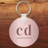 Blush roos goudmonogram initialen sleutelhanger (Voorkant)