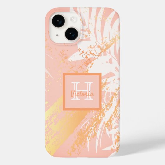 Blush roos goudpalm bladeren monogram Case-Mate iPhone case (Achterkant)