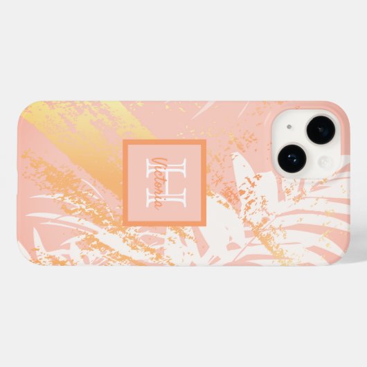 Blush roos goudpalm bladeren monogram Case-Mate iPhone case (Achterkant (horizontaal))
