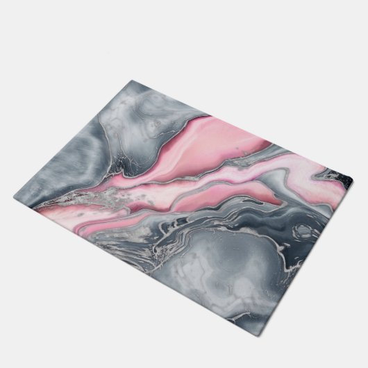 Blush roos marmer - pastelpinks, grijs en zilver deurmat (Schuin)