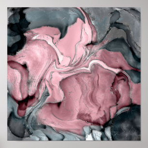 Blush roos marmer - pastelpinks, grijs en zilver poster