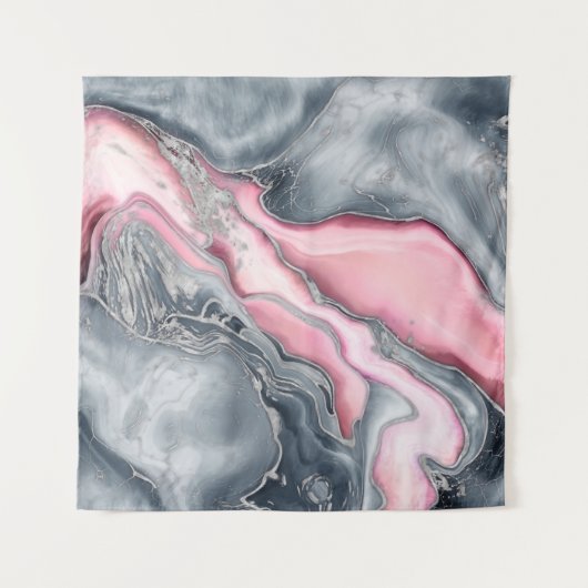 Blush roos marmer - pastelpinks, grijs en zilver wandkleed (Voorkant (horizontaal))