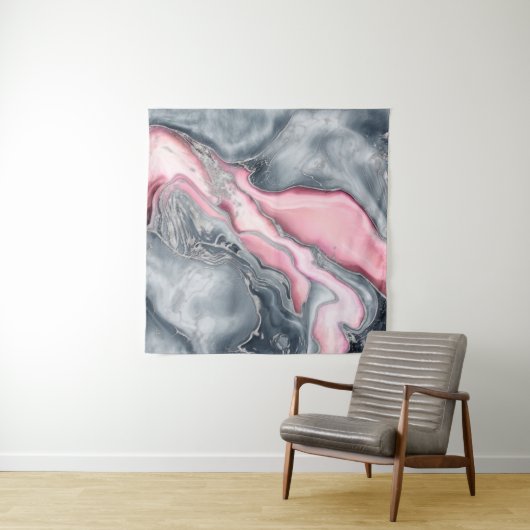 Blush roos marmer - pastelpinks, grijs en zilver wandkleed (In Situ (horizontaal))