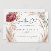 Blush Roos Pampas Grass Wedding Save the Date Kaar (Voorkant)