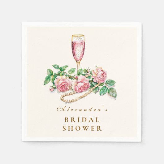 Blush Roos Parels en Prosecco Vrijgezellenfeest Servet (Voorkant)
