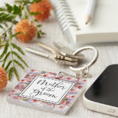 Blush Roos Patroon Moeder van de Bruidegom Square Sleutelhanger (Voorkant Rechts)