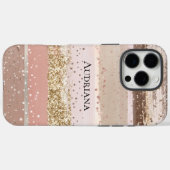 Blush Roos Roze Chocolade Gouden Glitter Stripes Case-Mate iPhone Case (Achterkant (horizontaal))