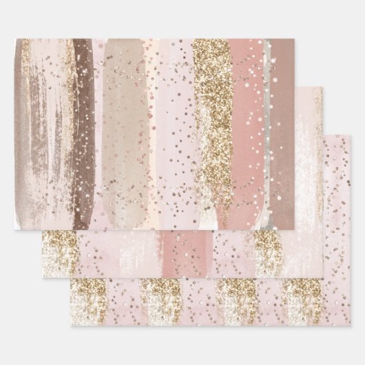 Blush Roos Roze Chocolade Gouden Glitter Verjaarda Inpakpapier Vel (Set)