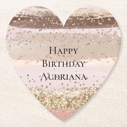 Blush Roos Roze Chocolade Gouden Glitter Verjaarda Kartonnen Onderzetters (Voorkant)