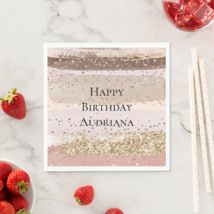 Blush Roos Roze Chocolade Gouden Glitter Verjaarda Servet